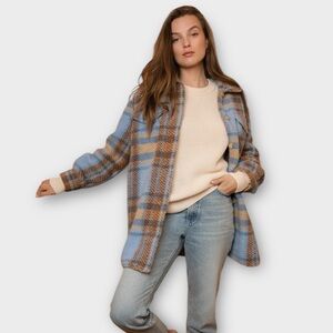 Velvet Heart NWT Wool Blend Blue Brown Plaid Oversized Jacket XS